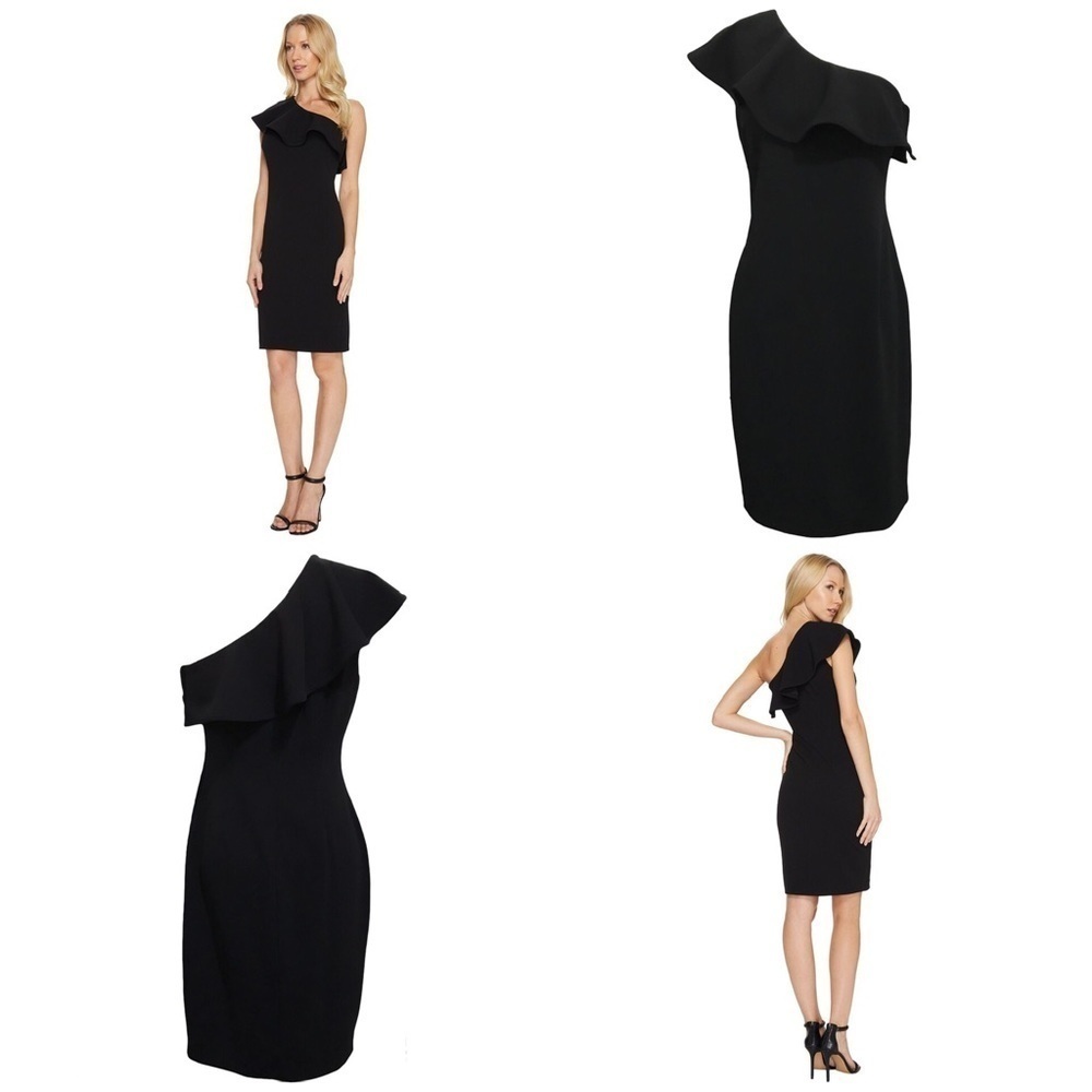 Calvin Klein One Shoulder Ruffle Sheath Dress Cd7c124y Black Dress Size 6